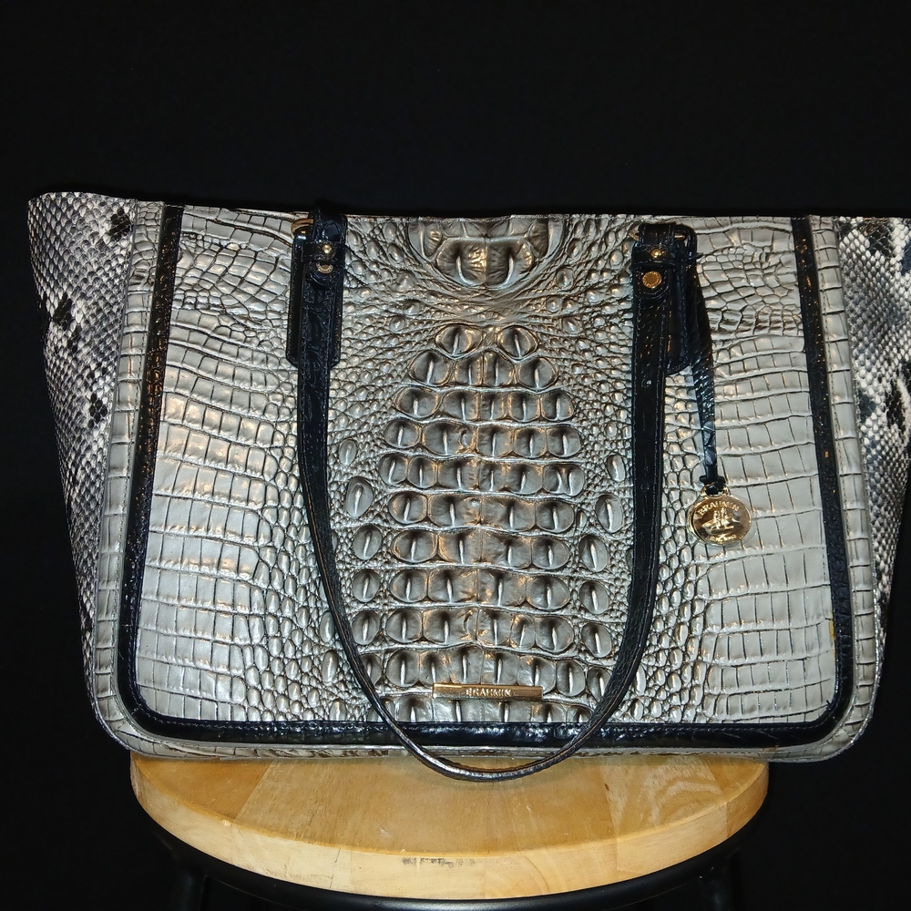 Ashlee Steel Fontaine - Brahmin Black and Gray Crocodile-Embossed Tote